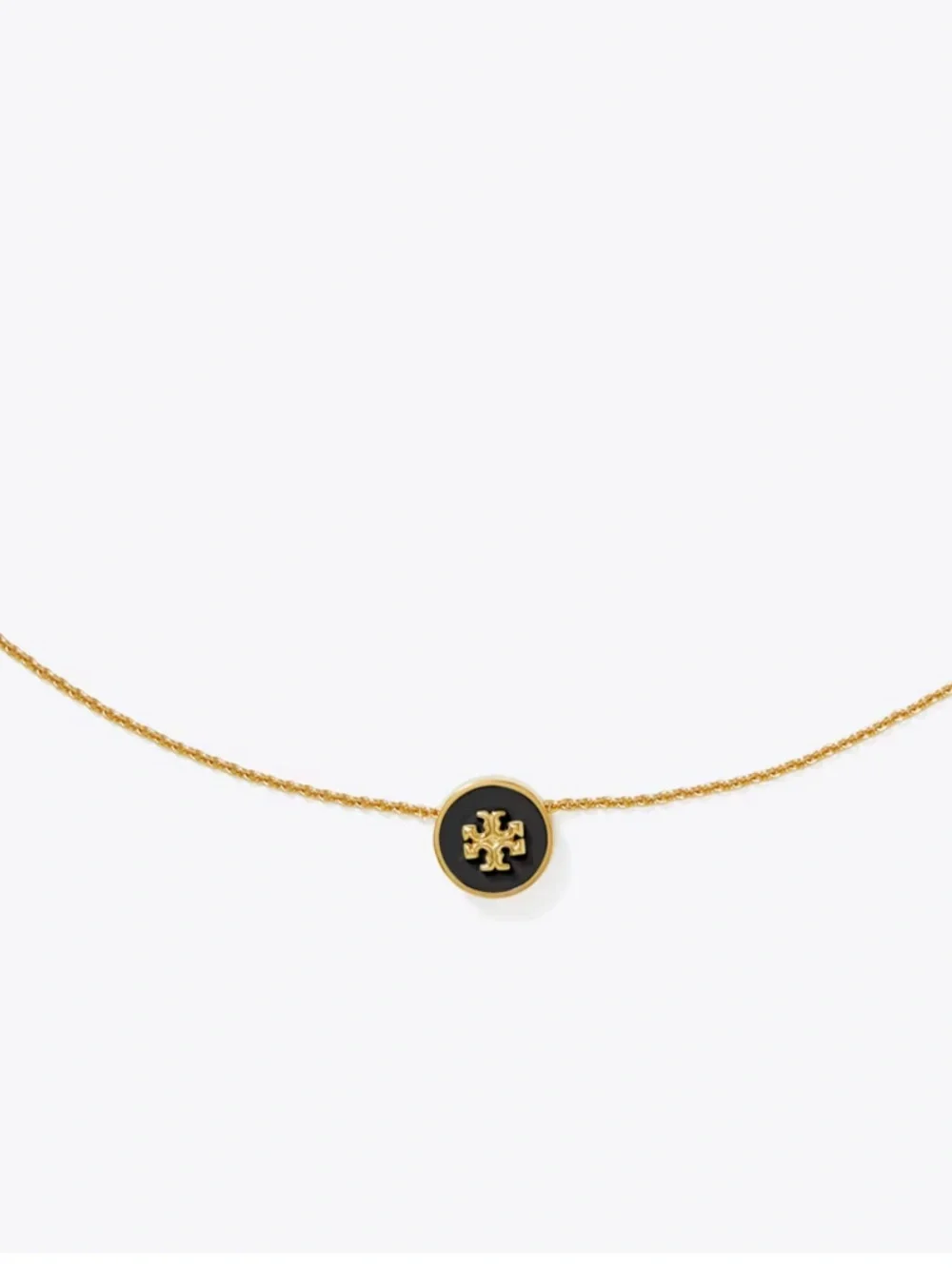 Tory Burch Icon Black Enamel Pendant Necklace